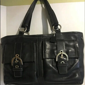 Coach Black leather tote handbag